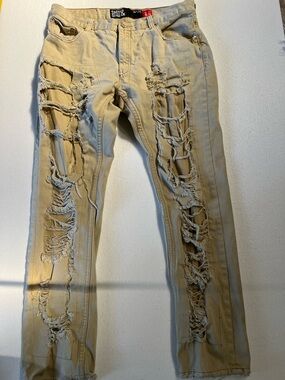 Smith & Graham beige men’s distressed jeans W38 L34